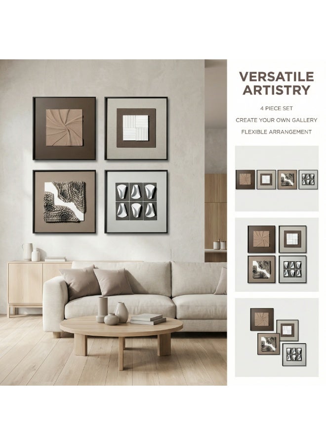 50x50cm 3D Abstract Art Wall Decor | Nordic Minimalist Framed Sculptural Panels | Modern Textured Home Art Set of 4 - Image 2